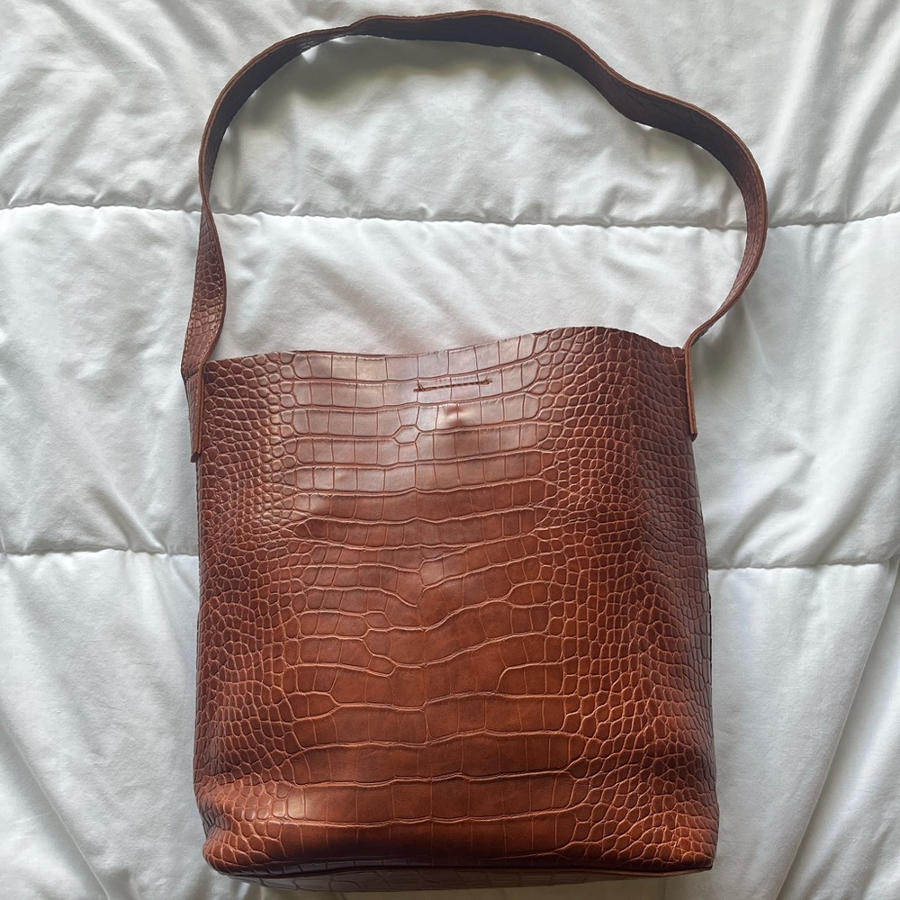Faux Leather Brown Croc Bag - Picture 3 of 5